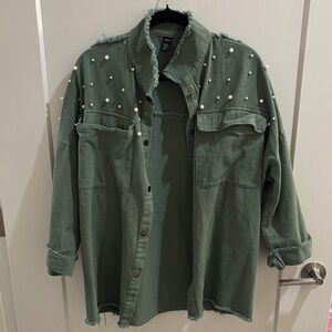 SHEIN Olive Frayed Edge Jacket